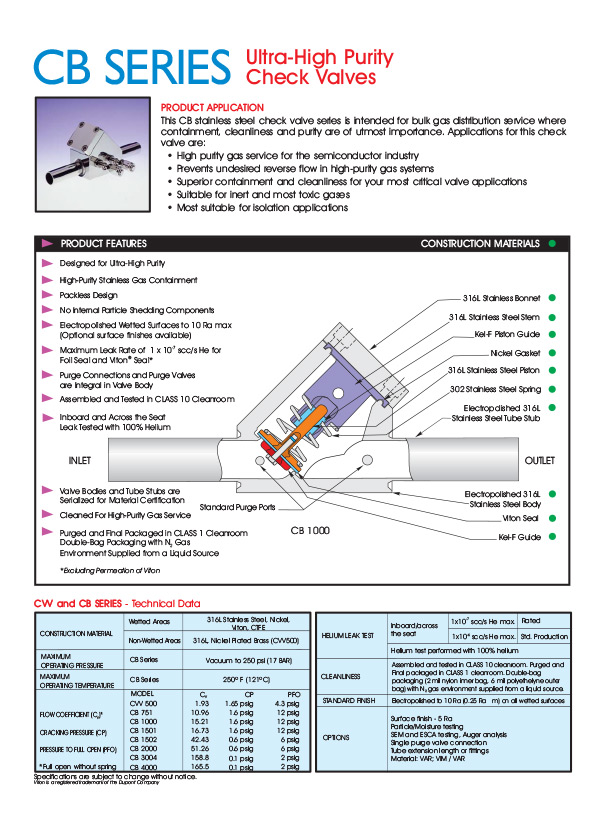 Check Valves - CB Series Ultra-High Purity Check Valves